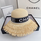Pearl Webbing Fringe Straw Hat