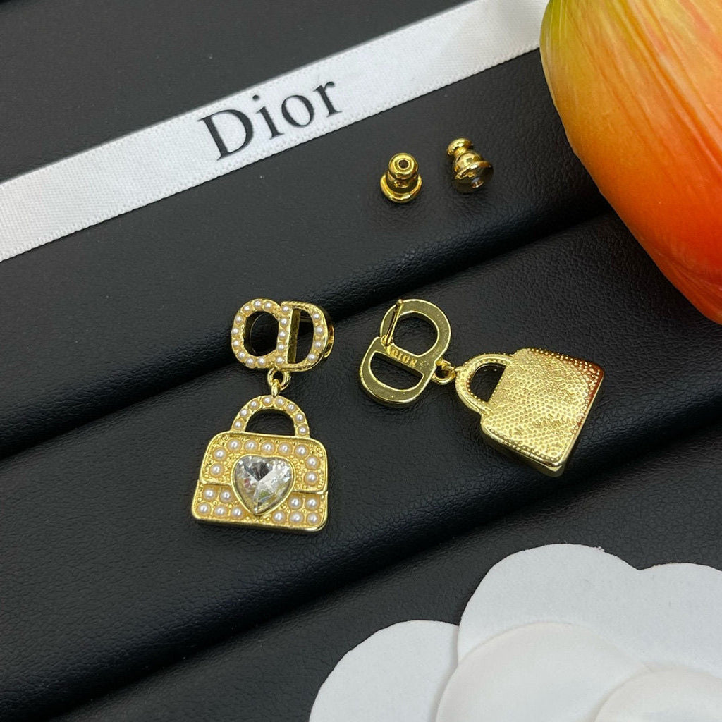 Fashionable Rhinestone Bag Pendant Earrings