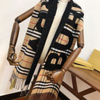 Retro Check Letters Embossed Cashmere Scarf