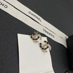 Sparkling Diamond Pearl Leather Stud Earrings