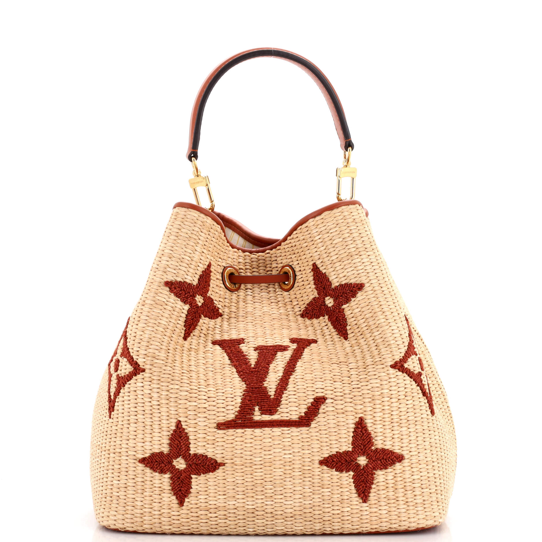 Embossed Straw Bucket Bag