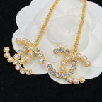 Pearl Diamond Panel Chain Earrings