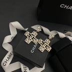 Cross Pearl Diamond Earrings