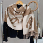 Colorblock Large Logo Cashmere Scarf Shawl