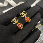 Vintage Red Gemstone Pendant Earrings