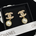 Sparkling Zircon Pearl Drop Earrings