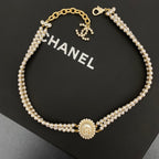 Double Pearl Diamond Choker Necklace