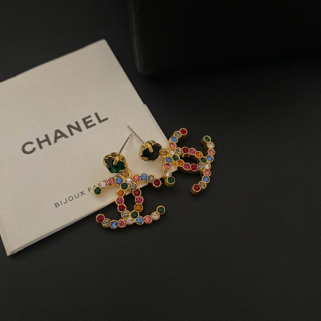 Vintage Colorful Rhinestone Earrings