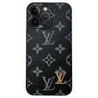 Black Leather Metal Logo Case