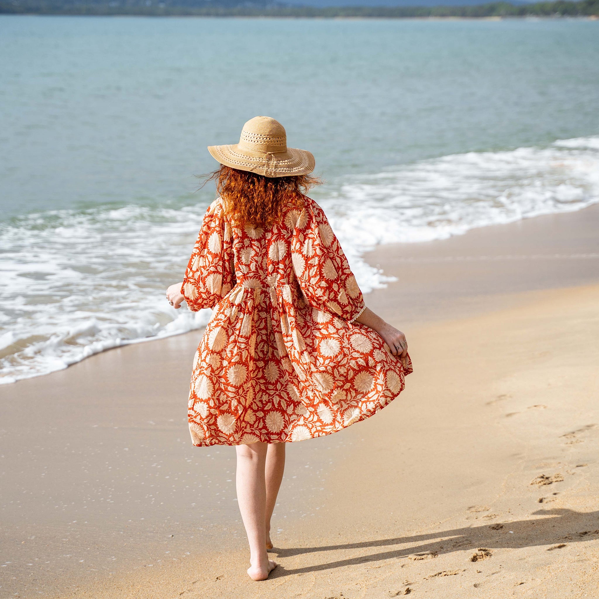 Hawa Short Dress- Rust Sunflower