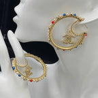 Colored Pearls Large Hoop Earrings