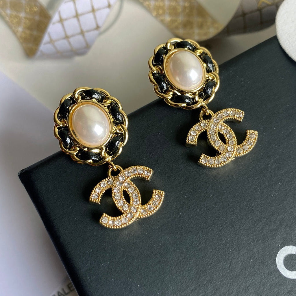Vintage Pearl Zircon Alphabet Drop Earrings