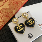 Plated Heart Drop Pearl Earrings