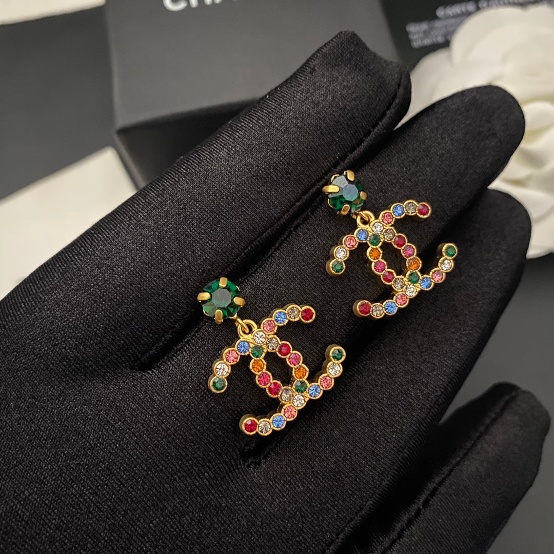 Vintage Colorful Rhinestone Earrings