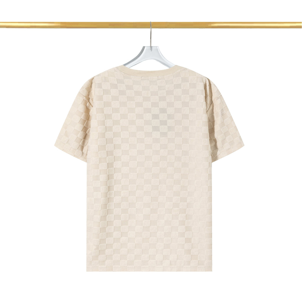 Checkerboard raised fleece cotton T-shirt