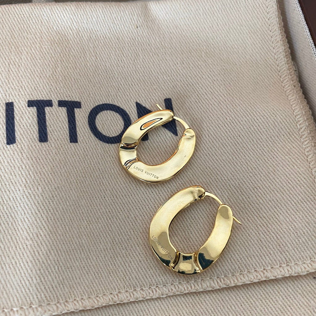 Gold L Flower Stamp Hoop Earrings