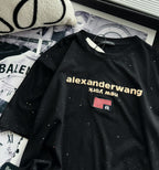 Starry sparkling foam embroidered logo short-sleeved T-shirt.