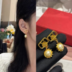 V-Shaped Pendant Pearl Earrings