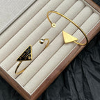 Titanium Steel Triangle Logo Enamel Open Bracelet