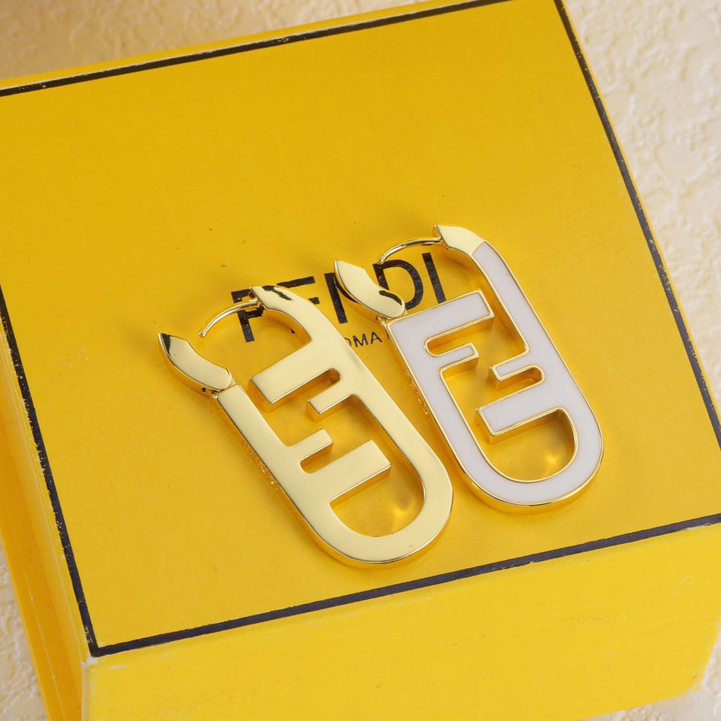 Gold-Colored Metal Enamel Oval Earrings