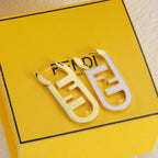 Gold-Colored Metal Enamel Oval Earrings