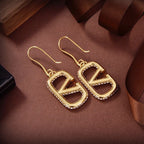 Full Diamond Logo Signature Metal Earrings